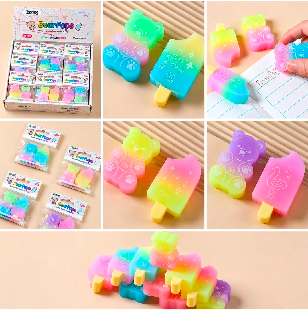 Adorable Bear & Popsicle Eraser Set